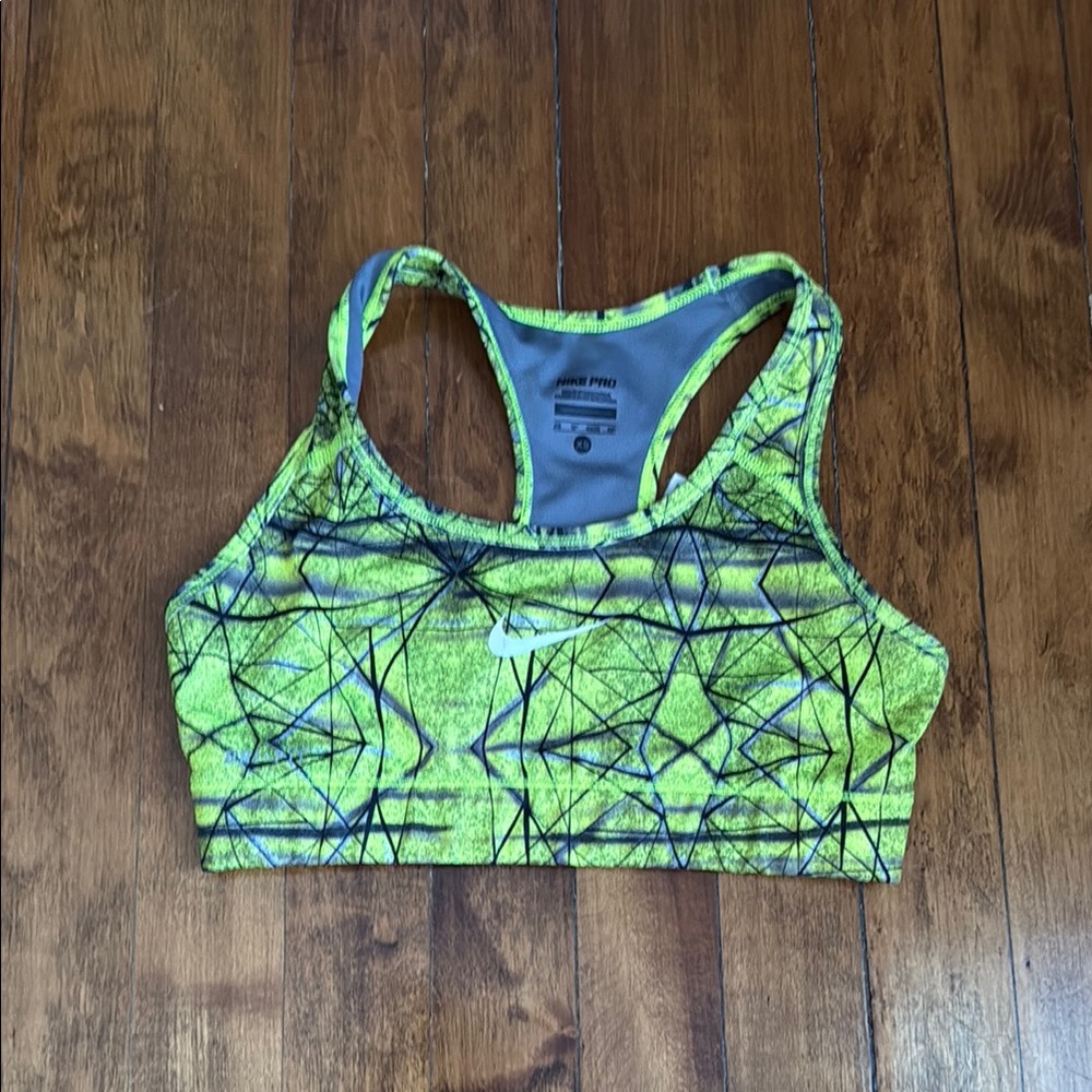 Nike Yellow and‎ Black Sports Bra with Racerback Design